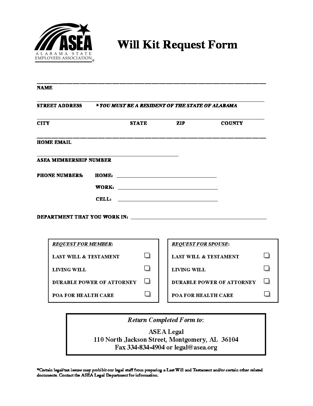 WILL KIT REQUEST FORM ce2017 ASEA